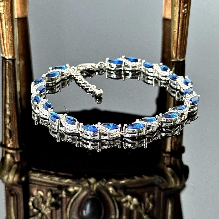 Tenisowa bransoletka z Akwamarynami w stylu Art Deco