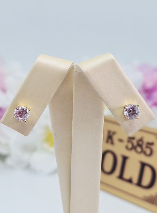 Złote kolczyki wtykane sztyft diamenciki biała cyrkonia próba 585 14k