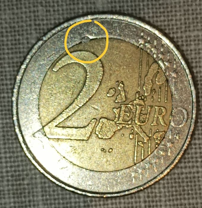 Moeda 2 euros Grécia 2002 s com erro excesso metal