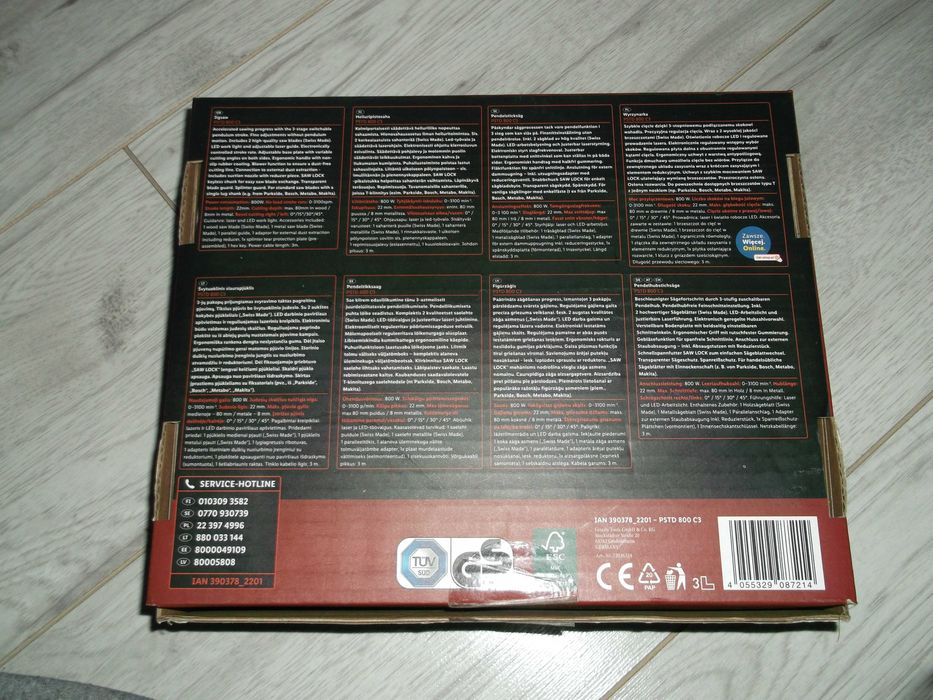 PARKSIDE Wyrzynarka, 800 W Laser, Podświetlenie, Brzeszczoty,