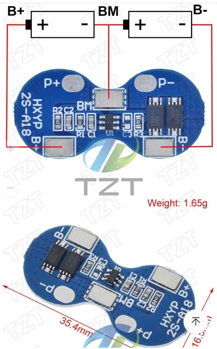 Захисна плата 2х  акум 18650 2s 4a