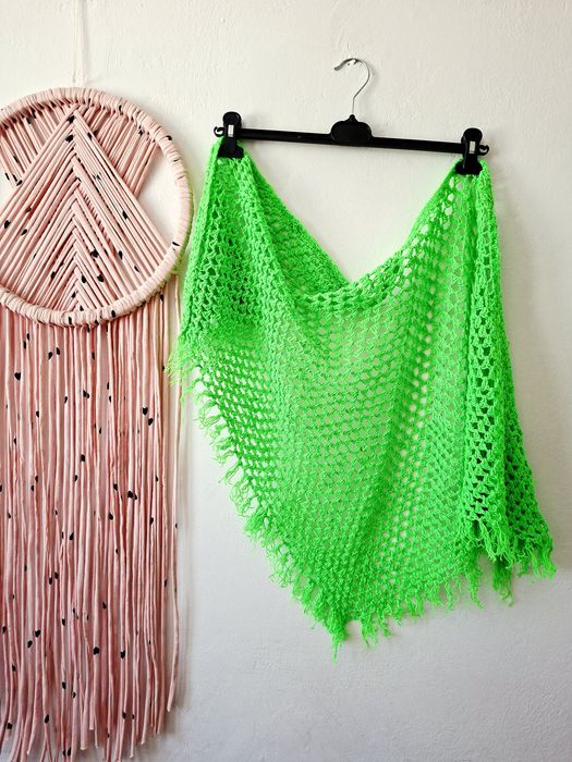 Zielona chusta szydełkowa handmade rękodzieło 145x50 cm boho