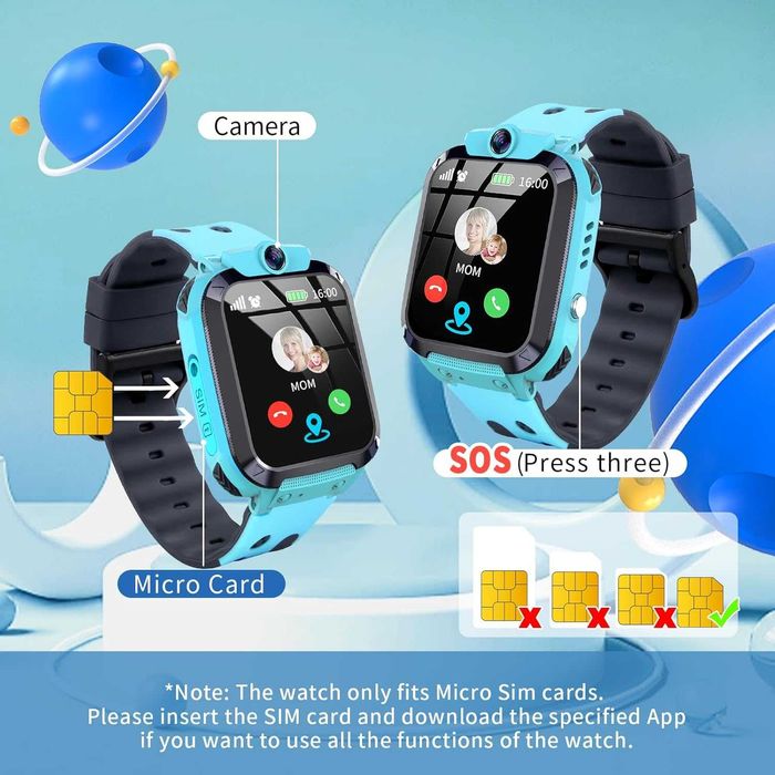 Dziecięcy smartwatch zegarek z GPS i funkcją połączenia SOS IP68, SIM