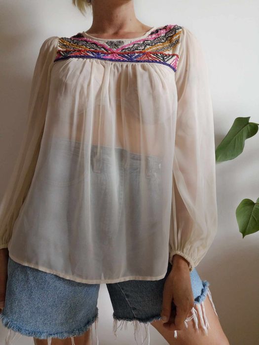 Piękna kremowa koszula z szerokimi rękawami boho Vila