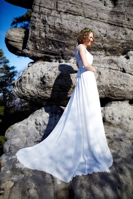 Muślinowa suknia ślubna, gładka, delikatna - Amy Love Bridal: Lavende