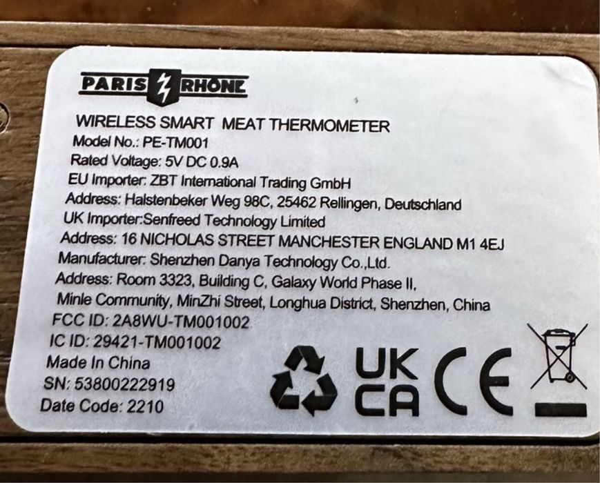 Розумний Термометр Для М'яса Paris Rhône TM001, Advanced APP