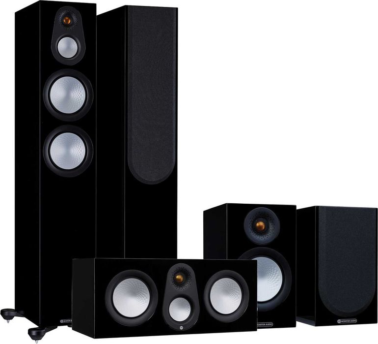 Conjunto Home Cinema - 5 Colunas - Monitor Audio silver 300 Preto Lacado