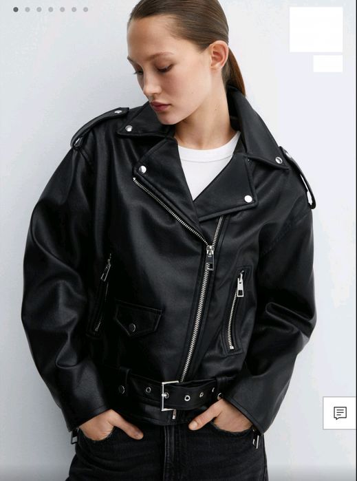 Шкіряна куртка косуха оверсайз Mango, розмір М