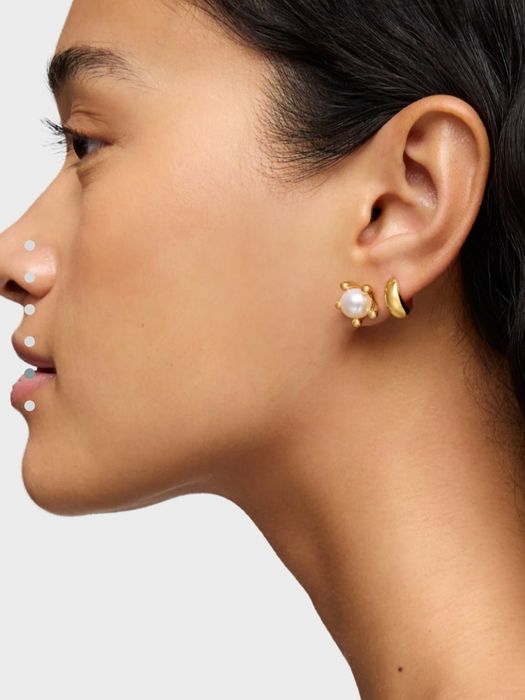 Kolczyki z misiem żółte srebro 925 z perłami 8 mm