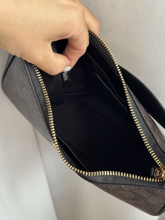 Сумочка Coach Teri коричнева шкіряна чорна сумка на ланцюжку коуч коач