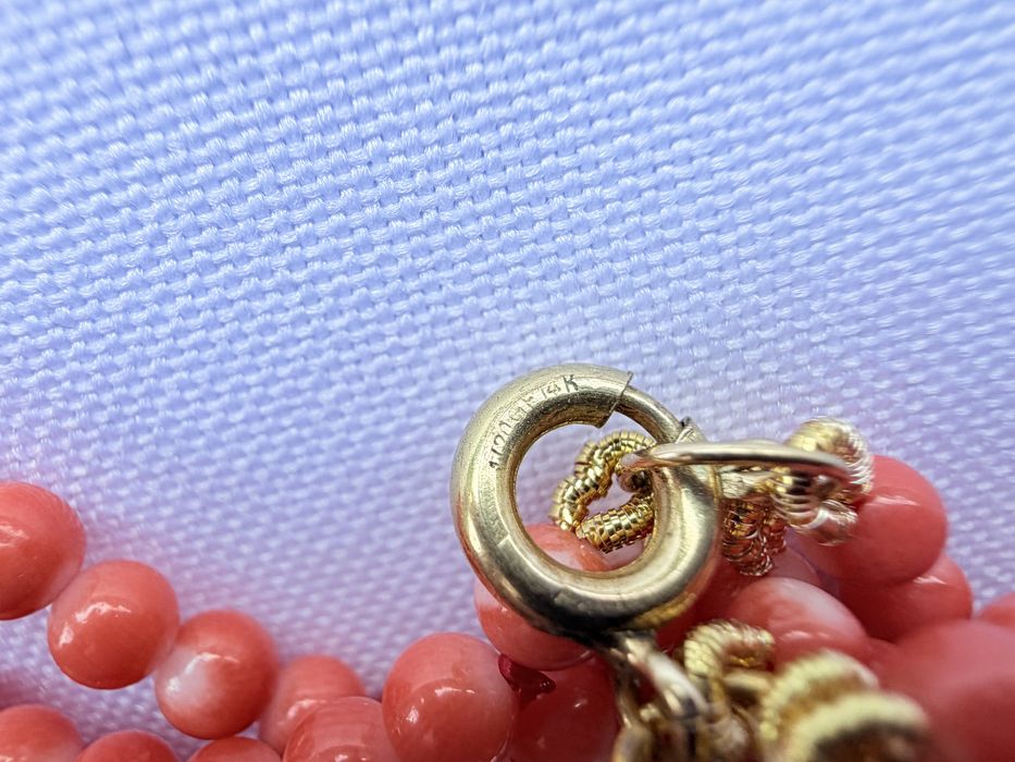 Намисто з натурального корала Momo, 5 рядів, застібка золото 14K