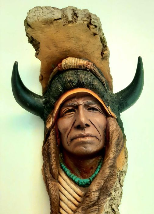 Индейская скульптура «Огненные глаза» Нил Джей Роуз США Винтаж.