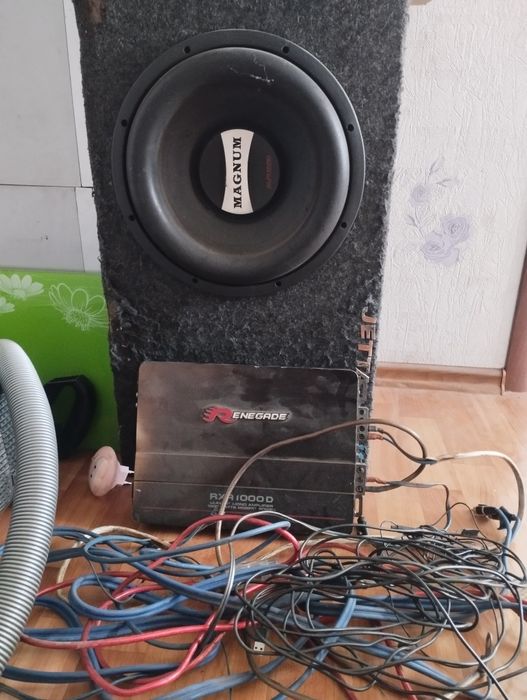 Саб буфер та підсилювач 1000watt з дротами