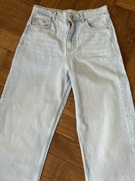 Прямые джинсы голубые высокая талия zara hm