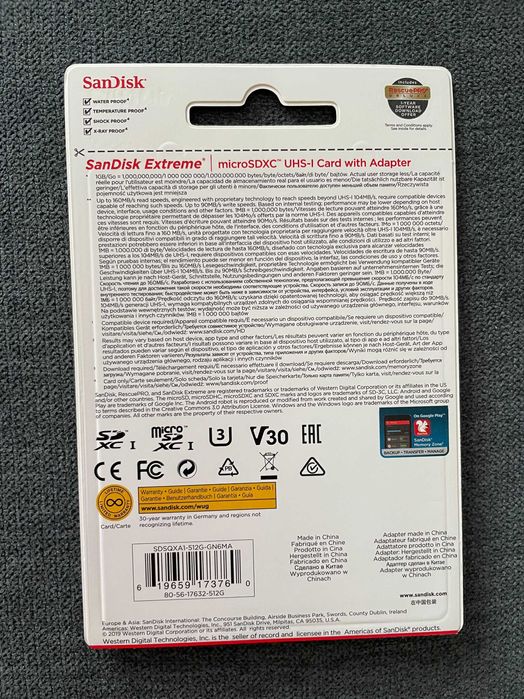 Karta SanDisk 512 GB microSDXC Extreme 160MB/s A2 C10 V30 UHS-I