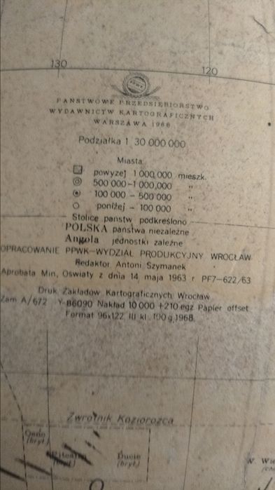 Duży stary szkolny globus lata 60-te