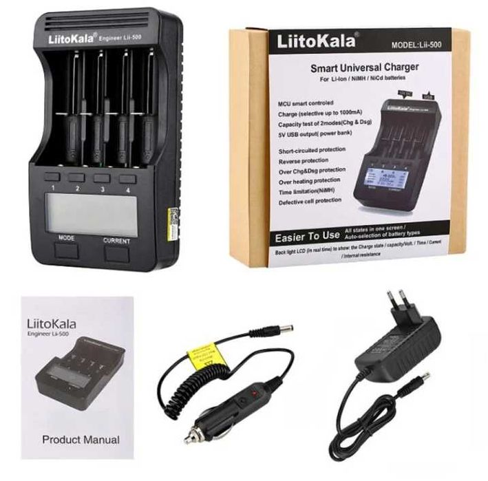 Зарядний пристрій LiitoKala Lii-500 з блоком живлення і авто зарядкою Black