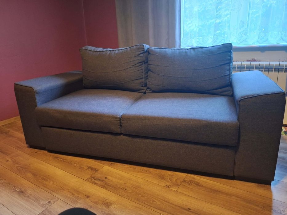 Sofa/ kanapa z funkcją spania, szara z 2 dużymi poduszkami Ikea