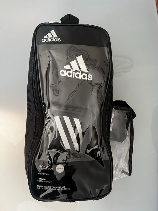 Luvas de box adidas e caneleiras pouco uso