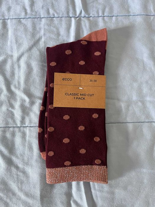Meias ECCO de mulher bordô com bolinhas rosa, 35-38, novas
