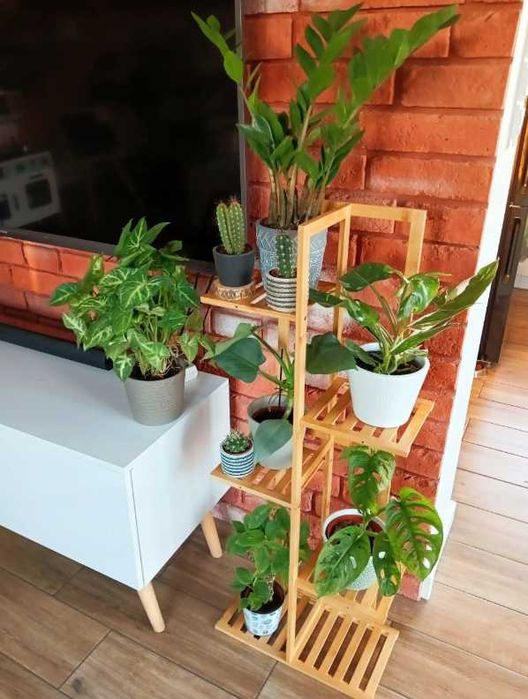 Duży Wysoki Kwietnik Stojący Drewniany Bambusowy Stojak Na Kwiaty