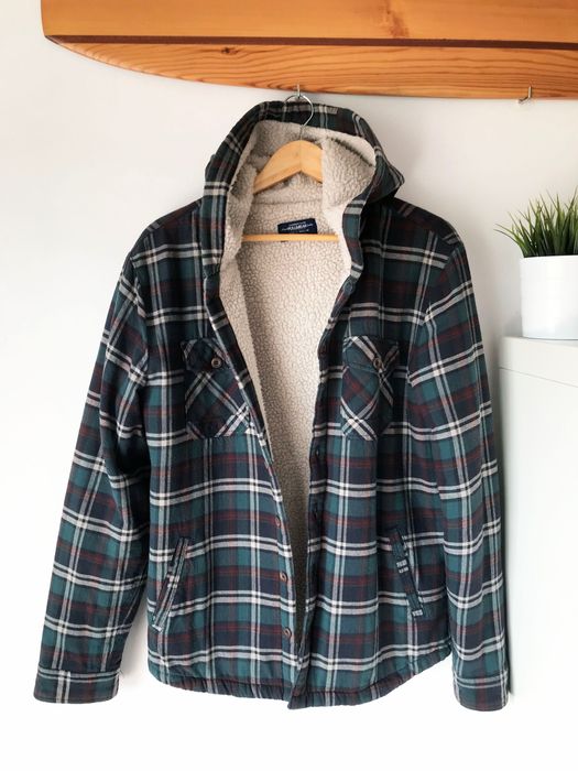 camisa xadrez / casaco forrada a lã com capuz, carneiro, como nova