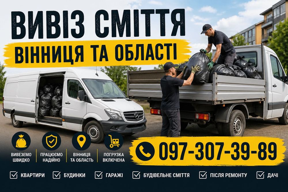 Вивіз сміття в мішках вивоз мусора вивезення старих меблів хламу дерева швидко та недорого зіл дус газелька вантажники