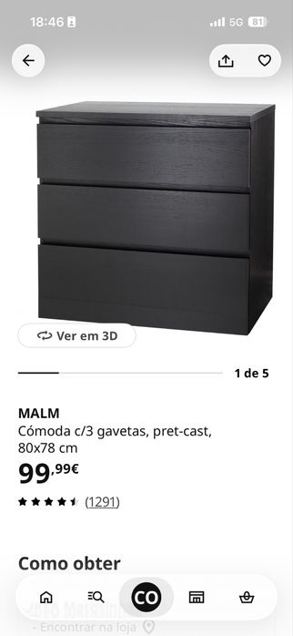 Cőmoda MALM com 3 gavetas