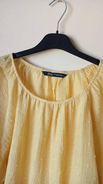 Żółta bawełniana bluzka z falbanką, ZARA, rozmiar XS