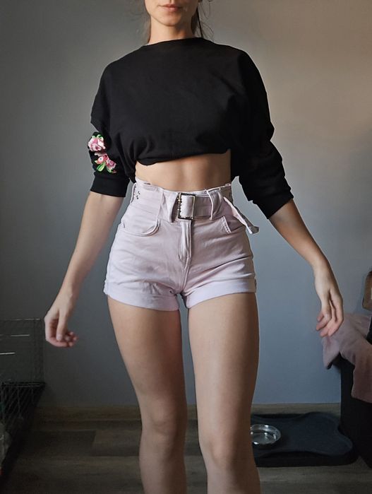 Spodenki z paskiem jeans różowe XS 32