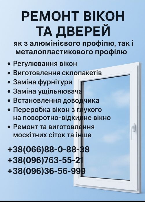 Ремонт та обслуговування вікон та дверей
