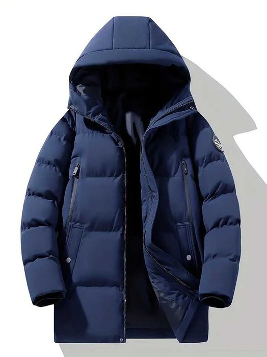 Męska, wytrzymała, termiczna kurtka zimowa – płaszcz z kapturem