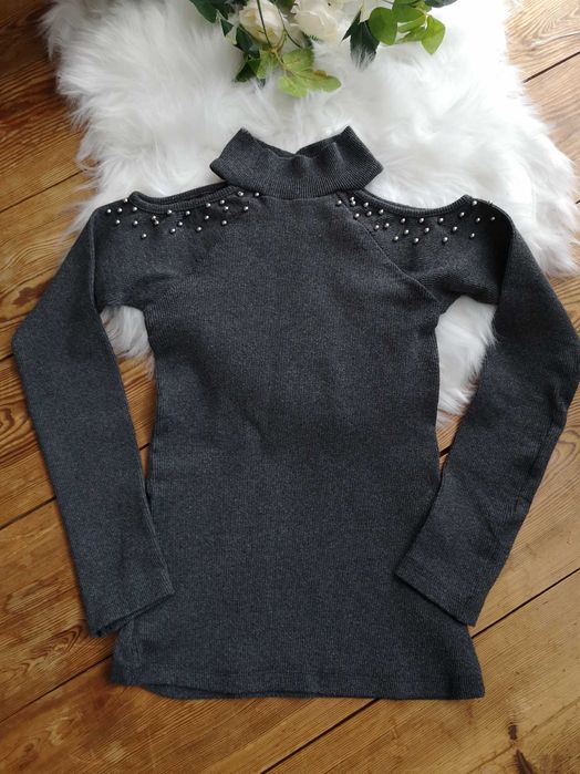 Bluzka sweter półgolf 36 S 38 M selfieroom grafitowa prążkowana dżety