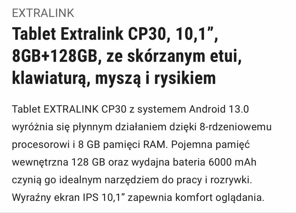 Tablet z klawiatura, myszka i rysikiem EXTRALINK nowy