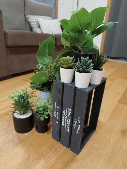 Conjunto 8 plantas decorativas, caixa e vaso cerâmica