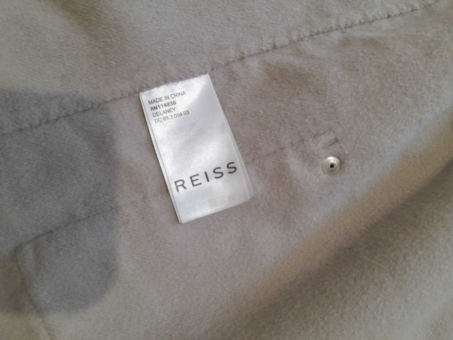 Reiss beżowy cienki płaszczyk delaney wełna 38 kaptur