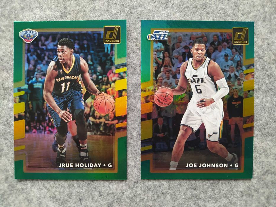 2 karty NBA 2017-18 Donruss Holo Green & Yellow Laser Johnson Holiday