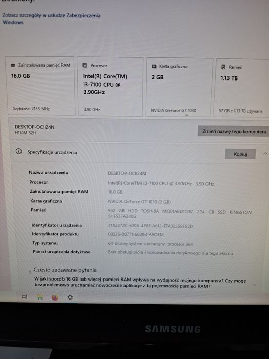 Komputer stacjonarny kompletny , monitor , głośnik,  klawiatura, mysz