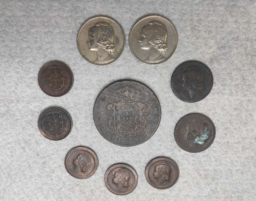 Conjunto de Moedas de 1, 4, 5, 10 centavos e XX Reis 1849