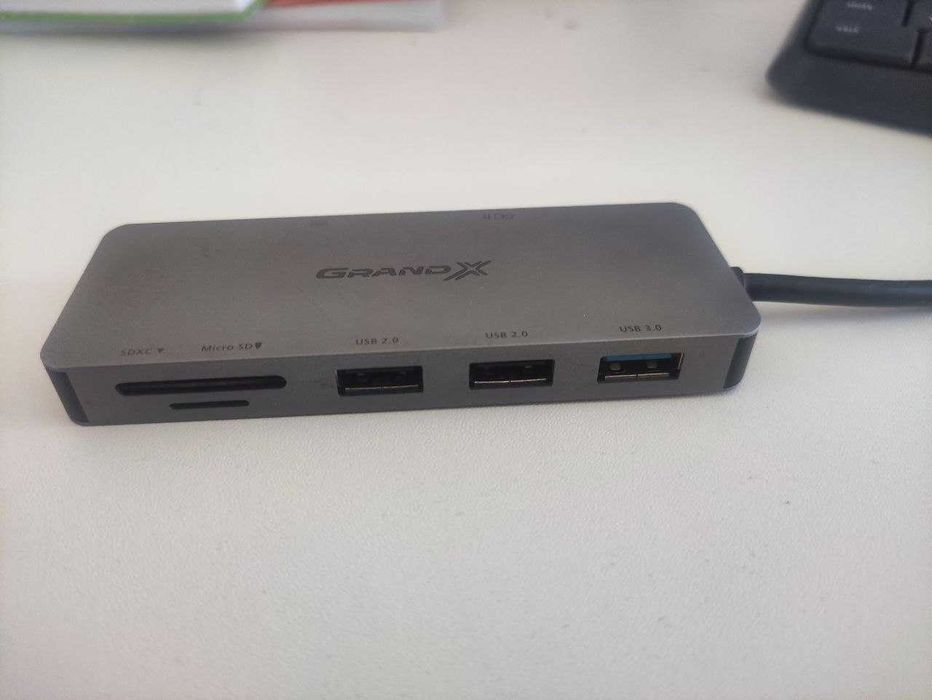 USB 3.1 HUB Grand-X PD charging, SD/MICRO SD reader + HDMI (SG-512)