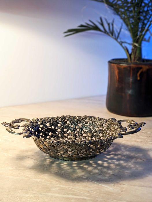 Ażurowa patera platerowana srebrem owocarka antyk