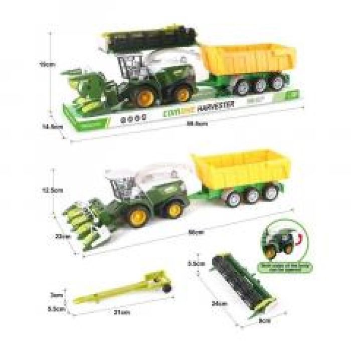 Kombajn z żółtą przyczepą pudełko,154x594 mm