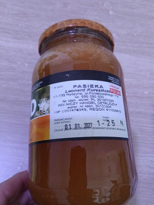 Miód 1,25kg lipowy z pasieki + mały słoiczek konfitury gratis