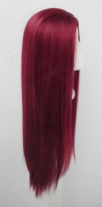 Peruka prosta długa czerwona bordowa cosplay wig z przedziałkiem wino