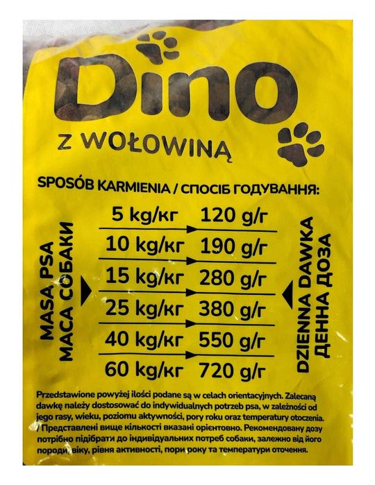 DINO Karma dla psów sucha z wołowiną dla psów dorosłych worek 20kg
