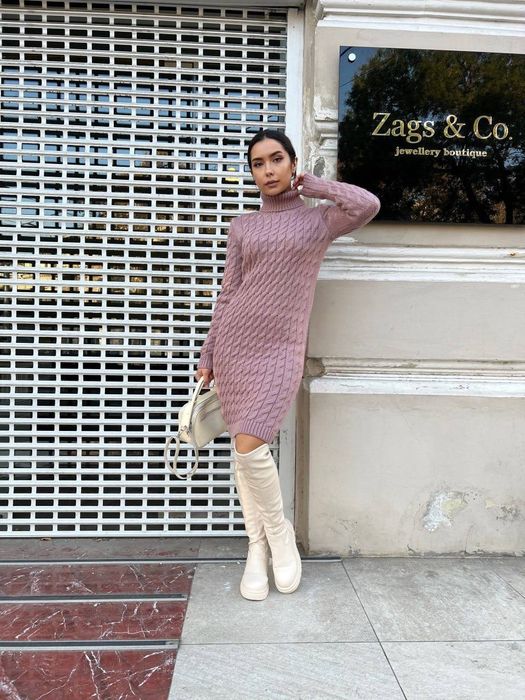 Женское вязаное платье косами. 44-52р