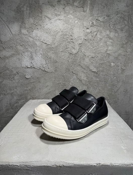Rick Owens Low Strap Sneakers из черной кожи,кеды рик овенс