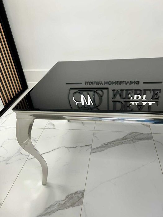 Stół elegance glamour srebrny z czarnym szkłem 160x90