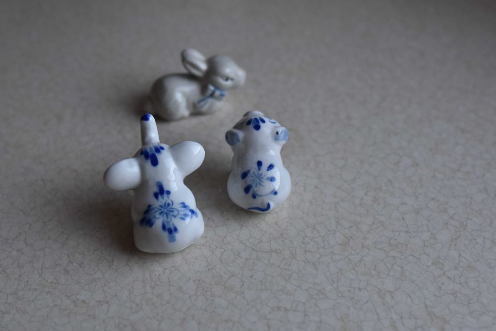 stare figurki słonik króliczek świnka