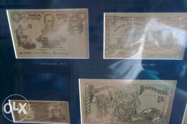 História do Escudo Papel-Moeda Folha de Ouro Moldura Edição Especial